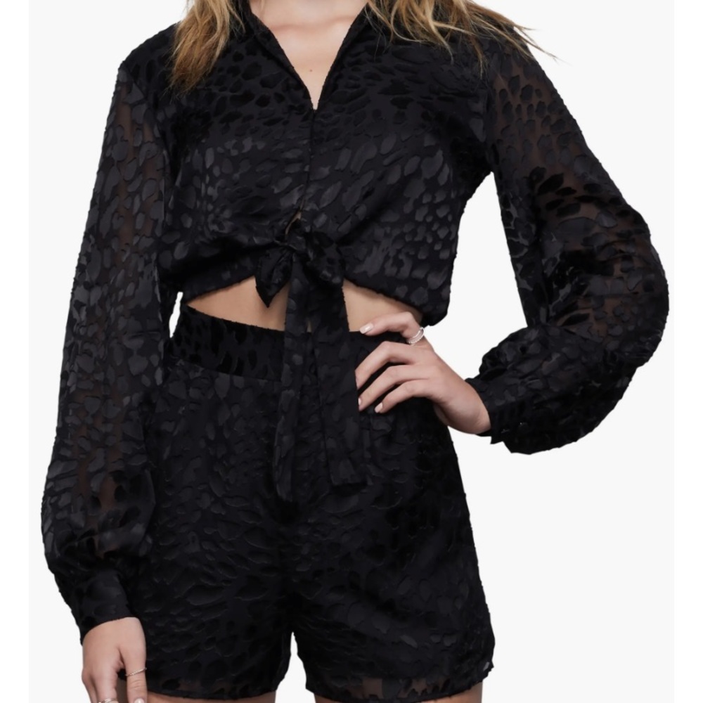 NWT Good American Burnout Tie Front Top